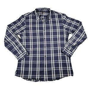 Michael Kors Slim Fit Button Up Shirt Men´s Size XL Blue Check Plaid Long Sleeve